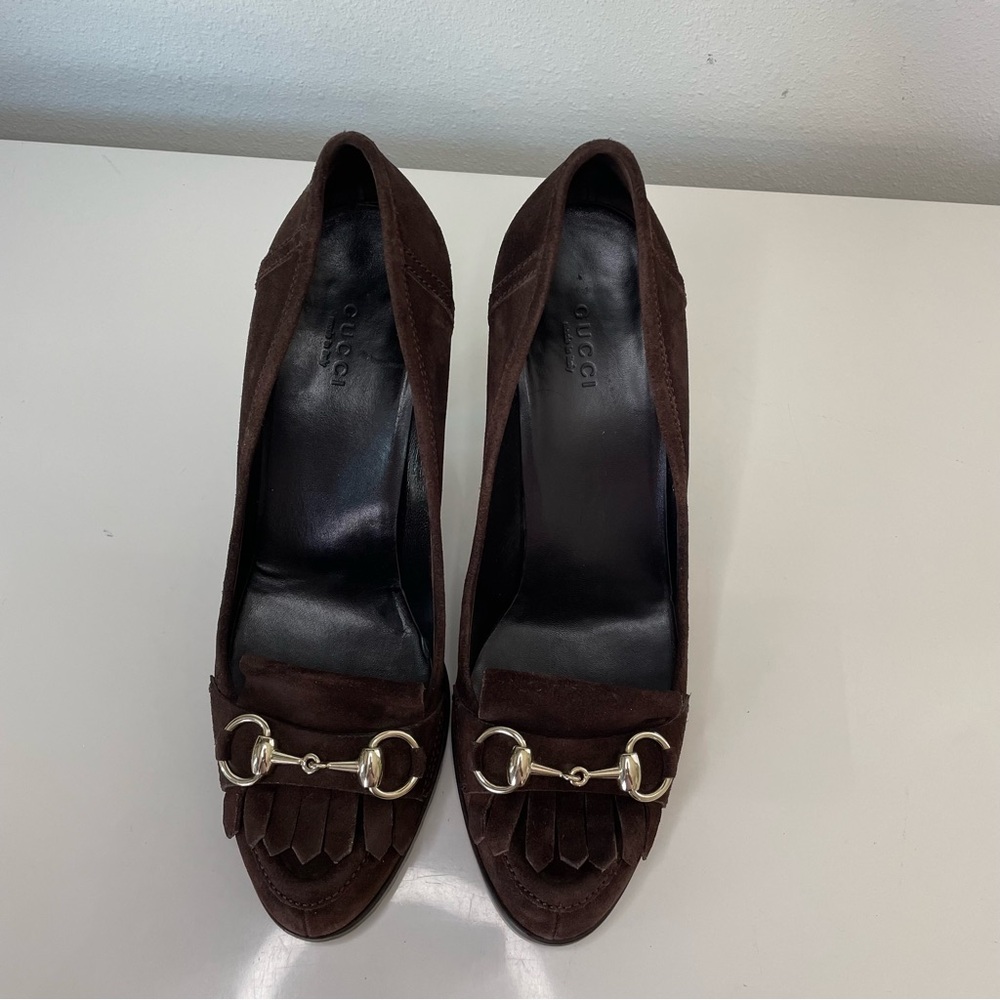 Gucci women’s brown suede high heels shoes, Size EU 39, US 8 - Picture 4 of 15
